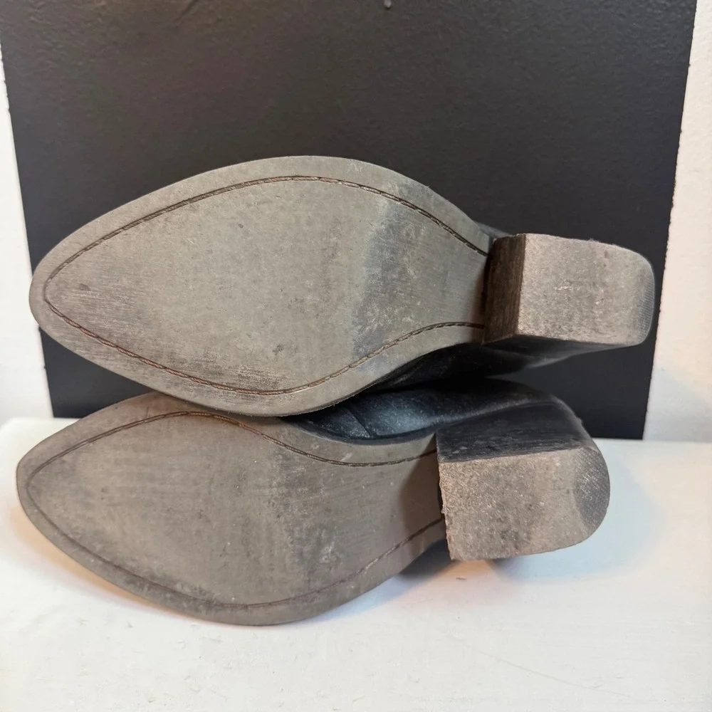 Jeffrey Campbell Buckle Ankle Boots Womens 7 Black Leather Distressed Triple Str - Picture 8 of 11